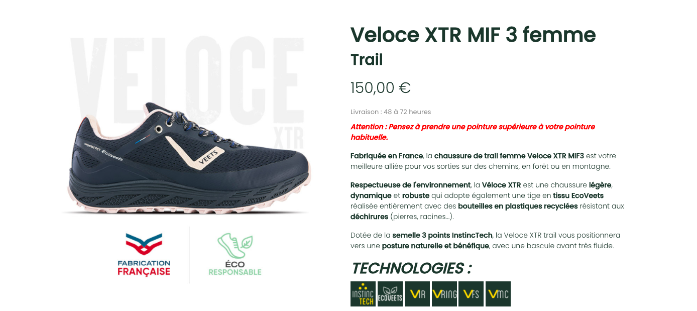 VEETS | Chaussures trail femme Veloce XTR MIF3 Pointure 39